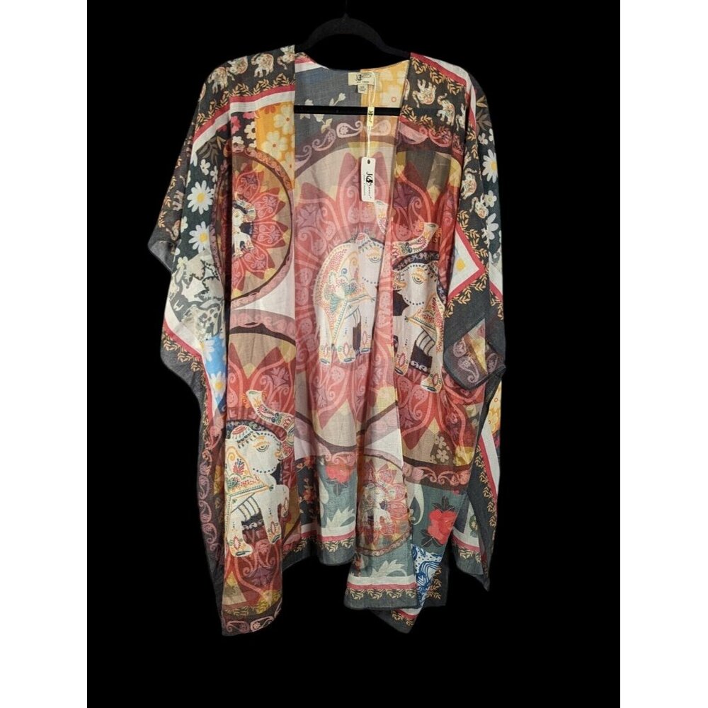 NWT JC Sunny Kimono Wrap Beautiful Indian Elephant Print Boho Old Money